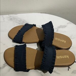 Kensie Dark Blue Ruffle Slide Sandals